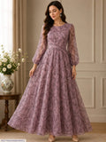 Purple 3-D Block Printed Organza Gown Dress for Women