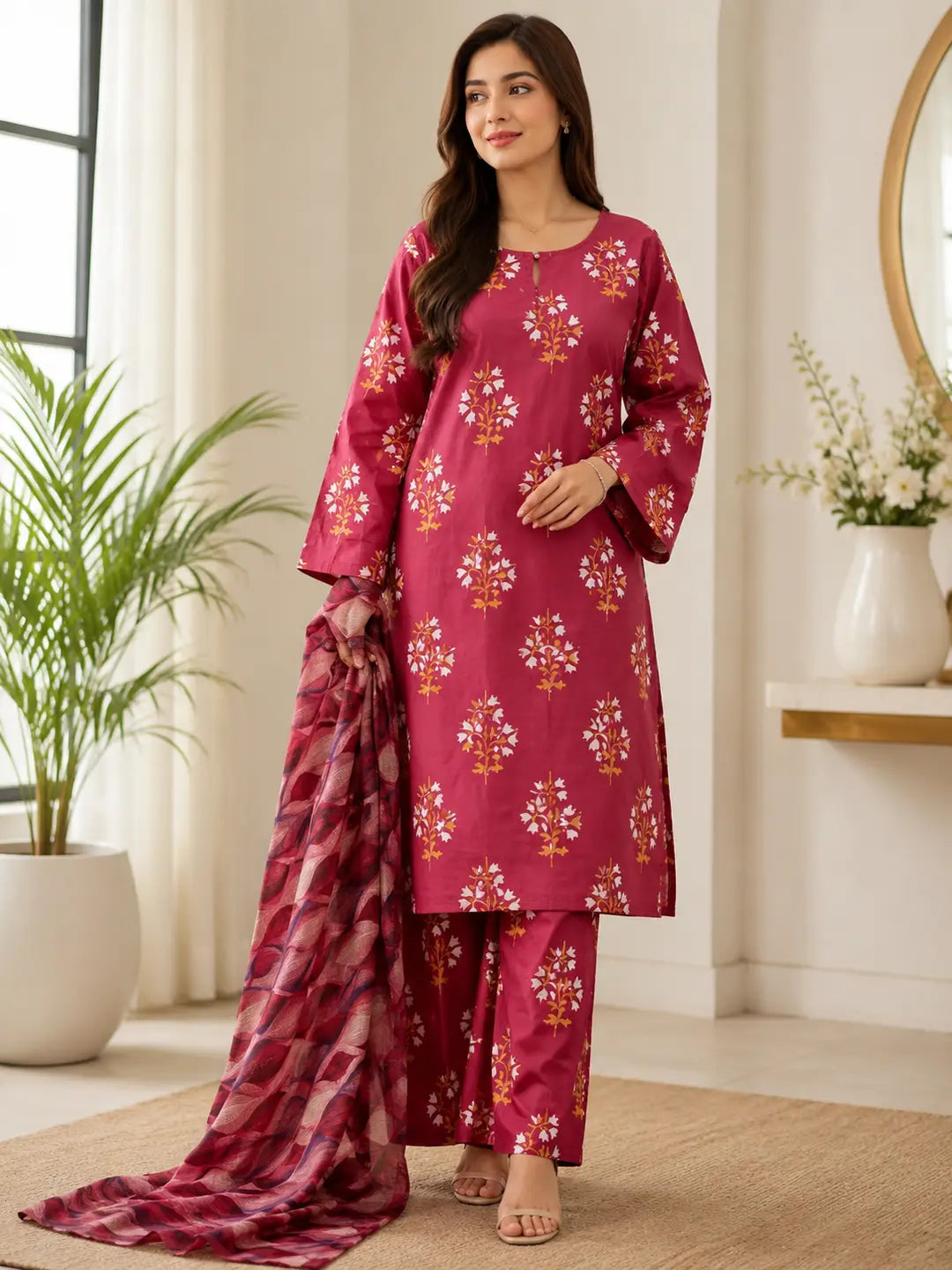 3 Pcs Women's Stitched Printed Suit