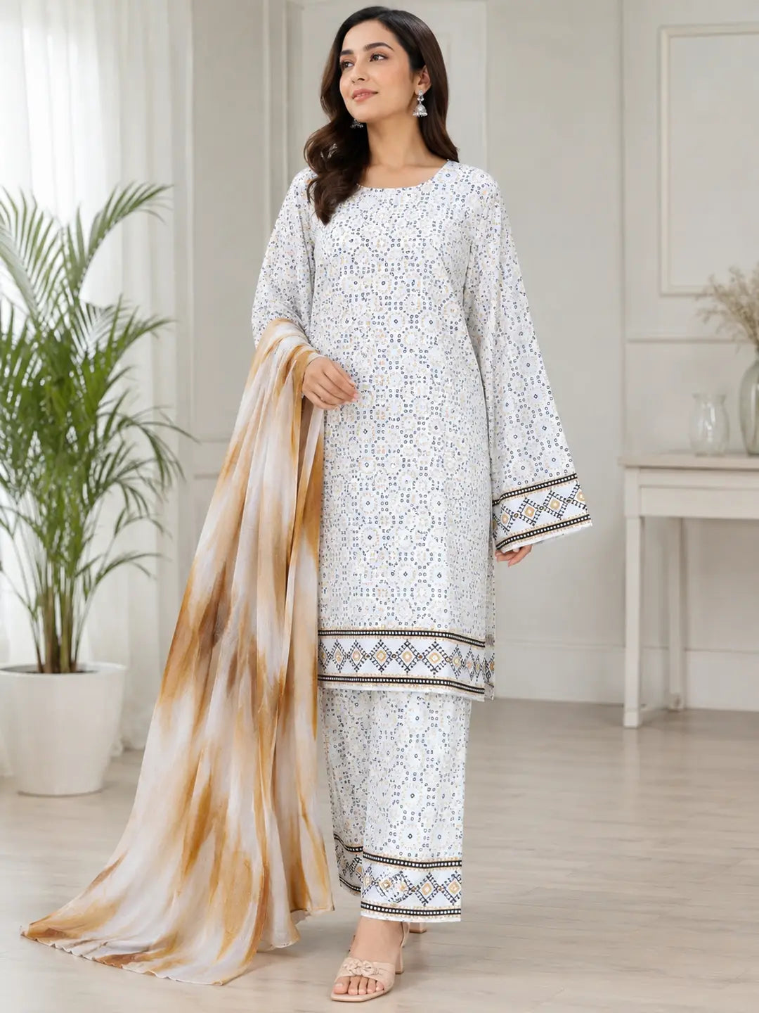 3 Pcs Women's Stitched Printed Suit