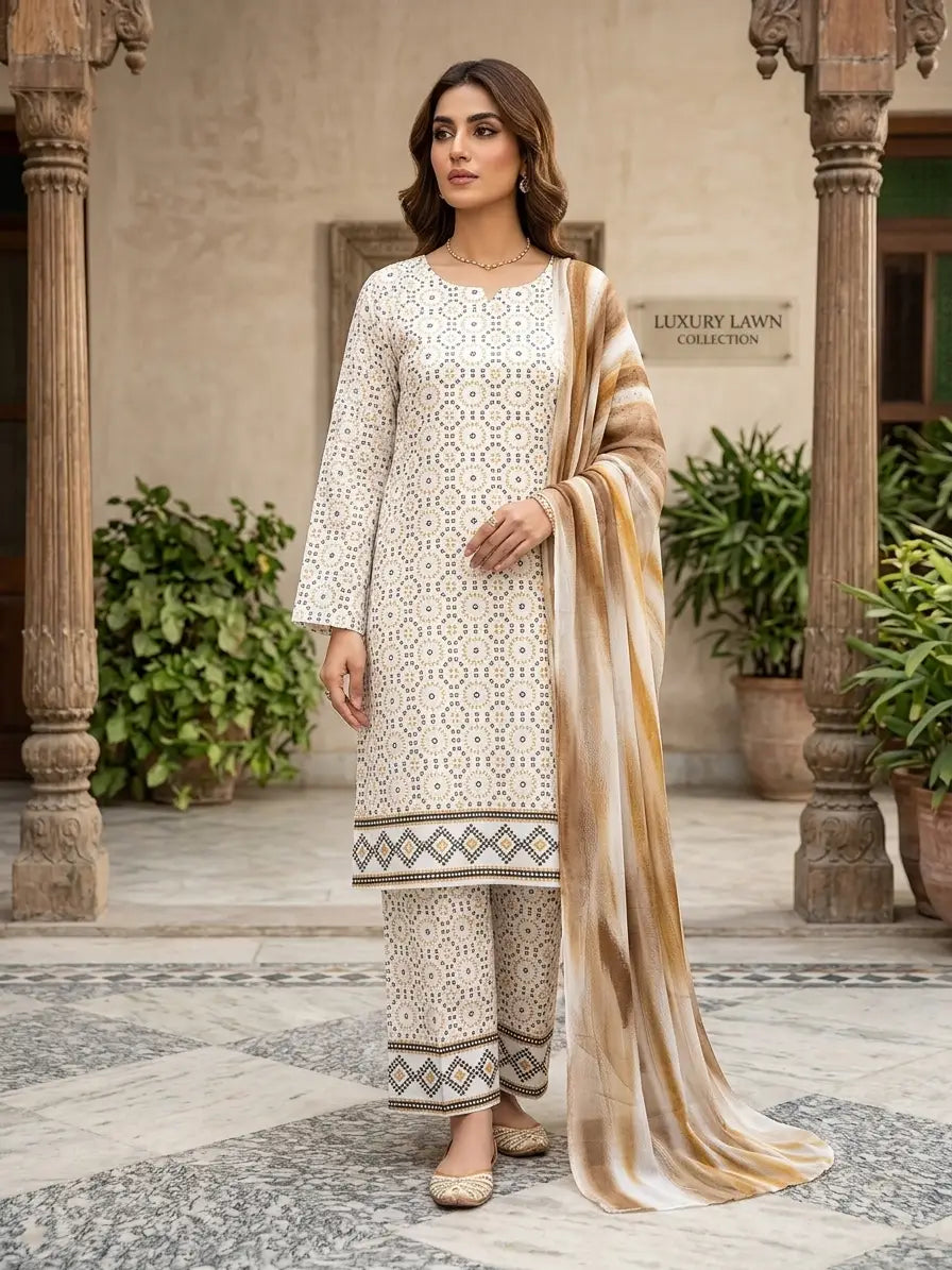 3 Pcs Women's Stitched Printed Suit