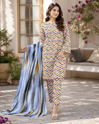 3 Pcs Women's Stitched Printed Suit
