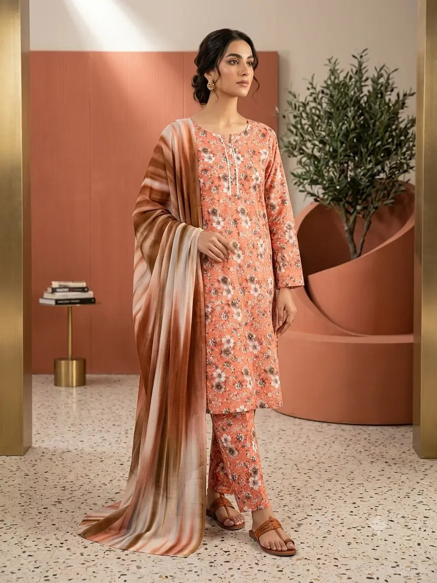 3 Pcs Women's Stitched Printed Suit