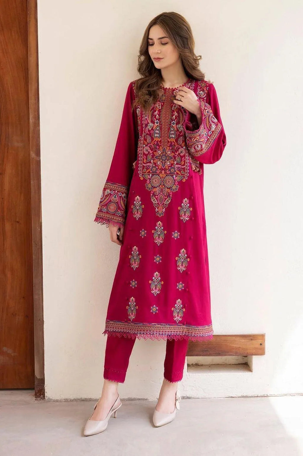 2 Pcs Women's Unstitched Embroidered Suit