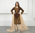 Brown Block Printed Arabic Lawn 3Pcs Set