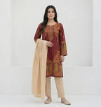Maroon Block Printed 3Pcs Arabic Lawn Set