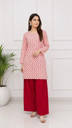 3Pcs Women's Stitched Cotton Lawn Block Printed Suit with Farshi Shalwar