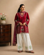 3 Pcs Women's Stitched Cotton Embroidered Suit