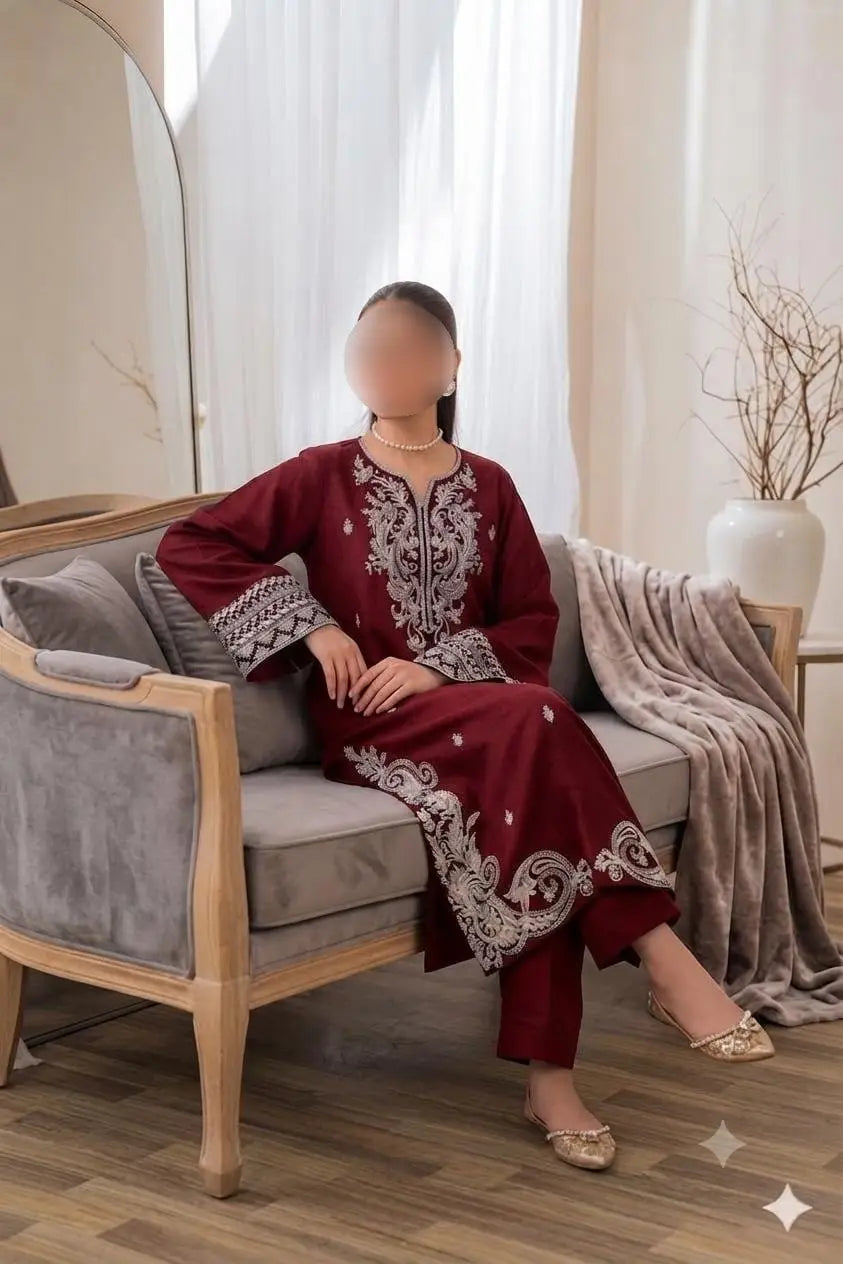 2 Pcs Women's Unstitched Embroidered Suit